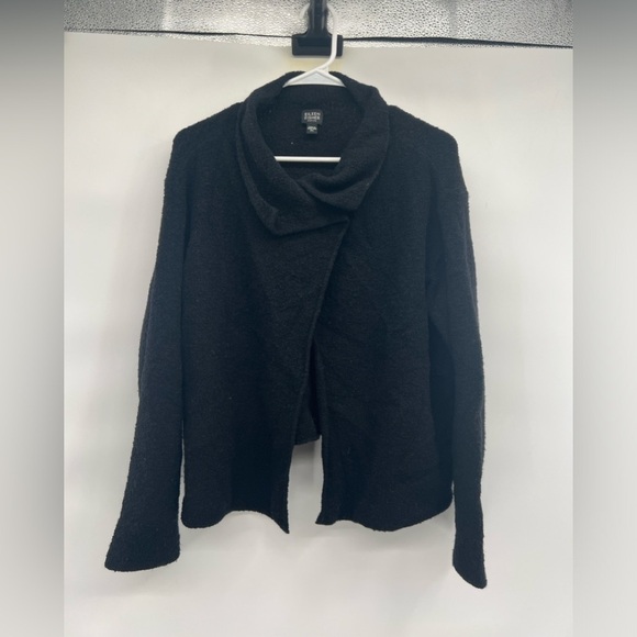 Eileen Fisher black wool black drape cardigan sweater size PL - Picture 2 of 9